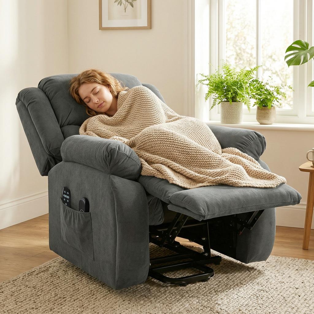 Recliner Armchair Lift Chair, Electric Recliner Chair with Vibration Massage and Heat, Wide Seat, USB Port, Grey