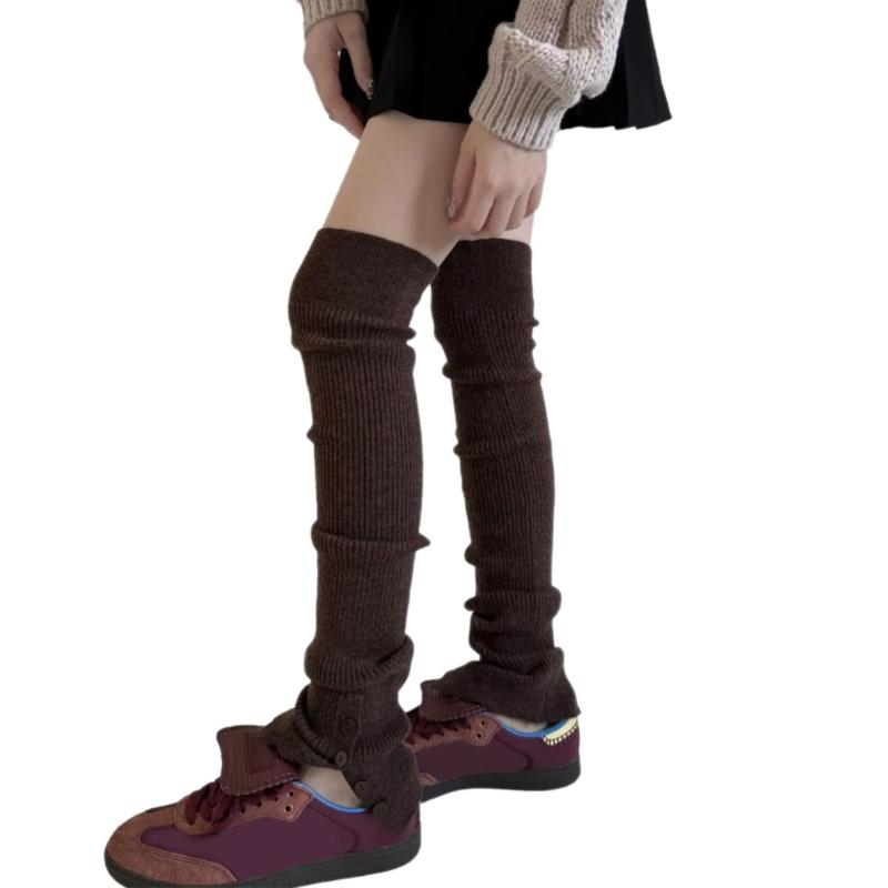 Japanese Ballet Styles Thigh High Leg Warmer Ribbed Knitted Split Buttons Over Knee Footless Socks for Fashionable Women