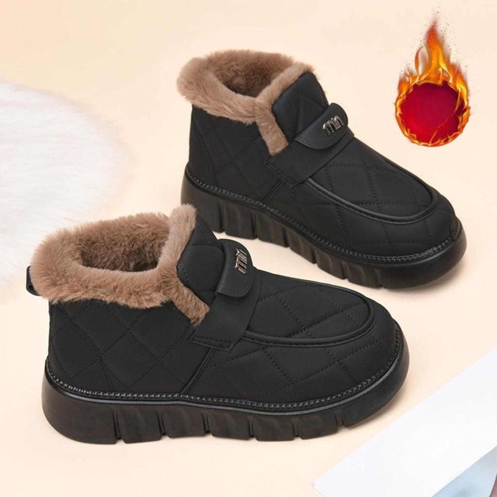 Winter Fleece Wool Fashionable Cotton Shoes, Comfortable Thick Soled Snow Boots for Women, Autumn Warm and Cold Resistant Cotton Boots