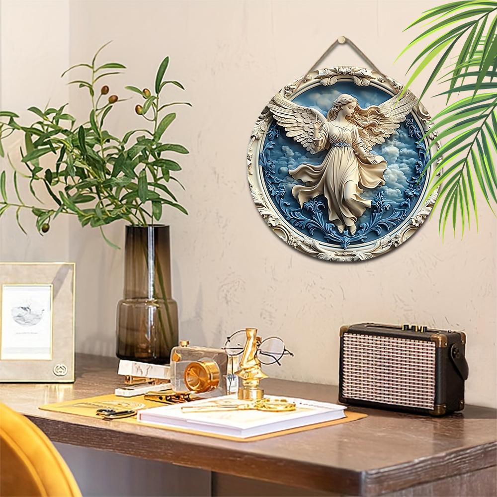 Přívěsek se vzorem anděla, dekorace na stěny nebo dveře domova, 2D plochý dřevěný, vánoční dekorace, dárky pro přátele a rodinu