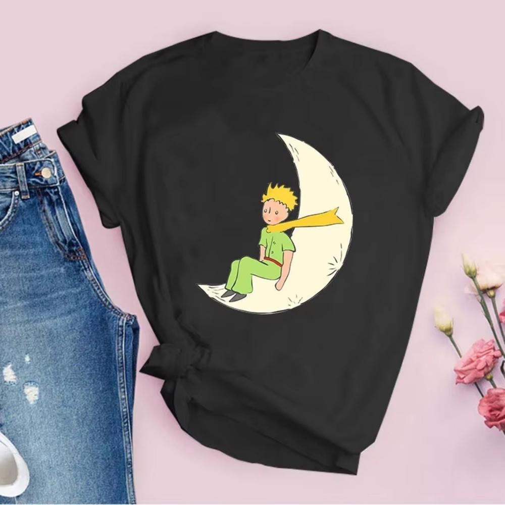 1pcs Little Prince Print Tee Women Tshirts Harajuku Tshirt Girl 2000s Clothing Kawaii Print T Shirt for Women Daily Streetwear