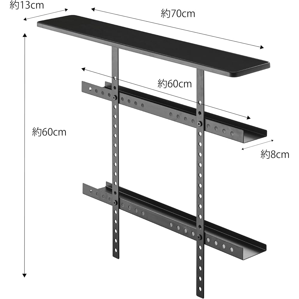 Yamazaki TV Top & Back Rack, Wide, Black, Approx. W70 x D19 x H60cm, Smart, Router Storage, Cable Storage, 4883