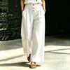 Women’s High Waist Loose Fit Pleated Wide Leg Casual Pants with Button Detail and Side Pockets for Everyday Wear