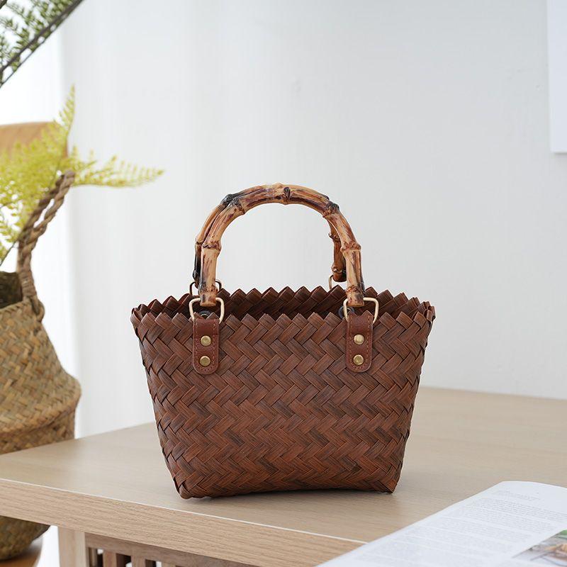 

2024 New Arrival Rattan Handbag Straw Woven Bag Bamboo Handle Bag Women s Retro Handmade Bamboo Tote Gift