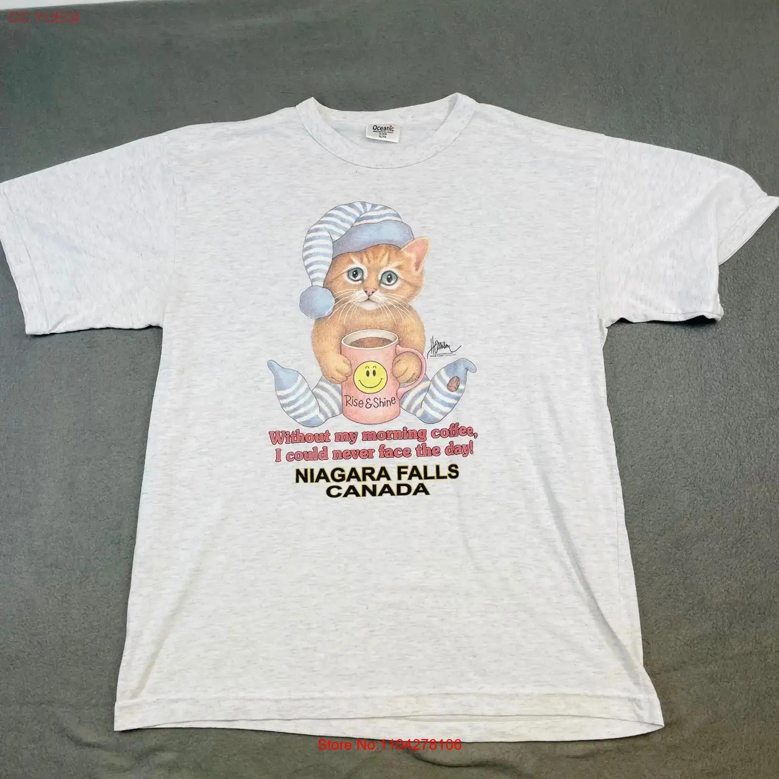 Vintage Cat Coffee Niagara Falls Canada Made in XL T Shirt retro vintage Washed Unisex graphic streetwear fashion Casual S разноцветный