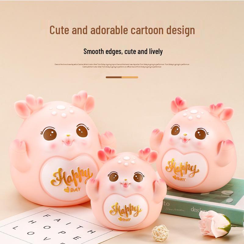 New Deer Cartoon Large Piggy Bank: Net Red Savings Bank for Girls, Kids' Gift