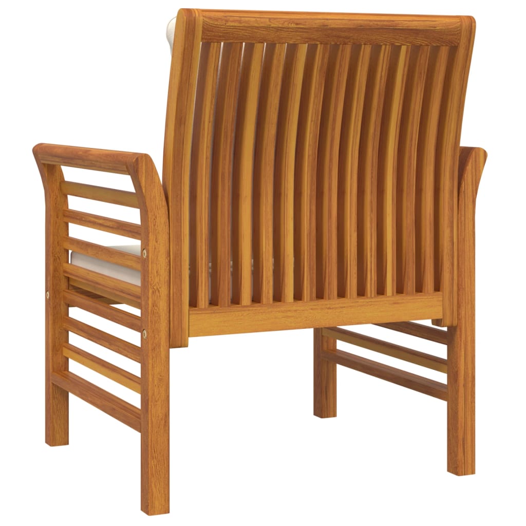 Garden Armchair with Cream Colored Cushions 2 Pcs. Solid Acacia Wood