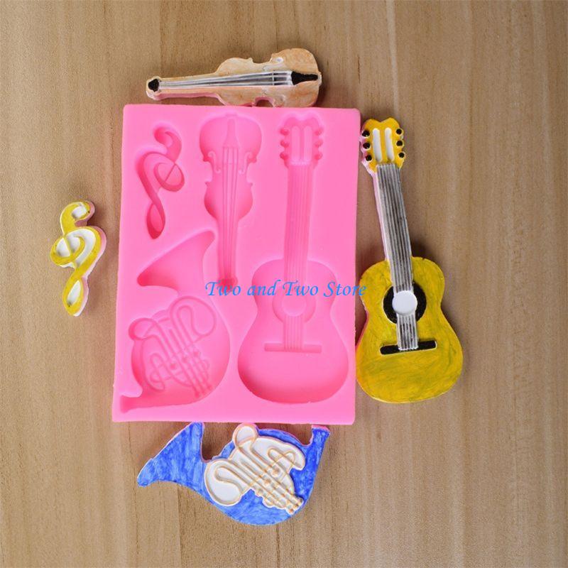 HX6F Shiny Glossy Silicone Resin Molds Guitar Violin Keychain Mold DIY Pendant Ornaments Jewelry Epoxy Resin Crafting Molds