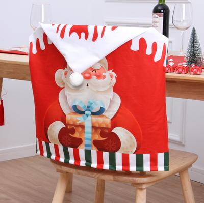 Christmas Chair Cover, Old Man Snowman Deer Creative Cartoon Christmas Decorations Double-Sided Printing