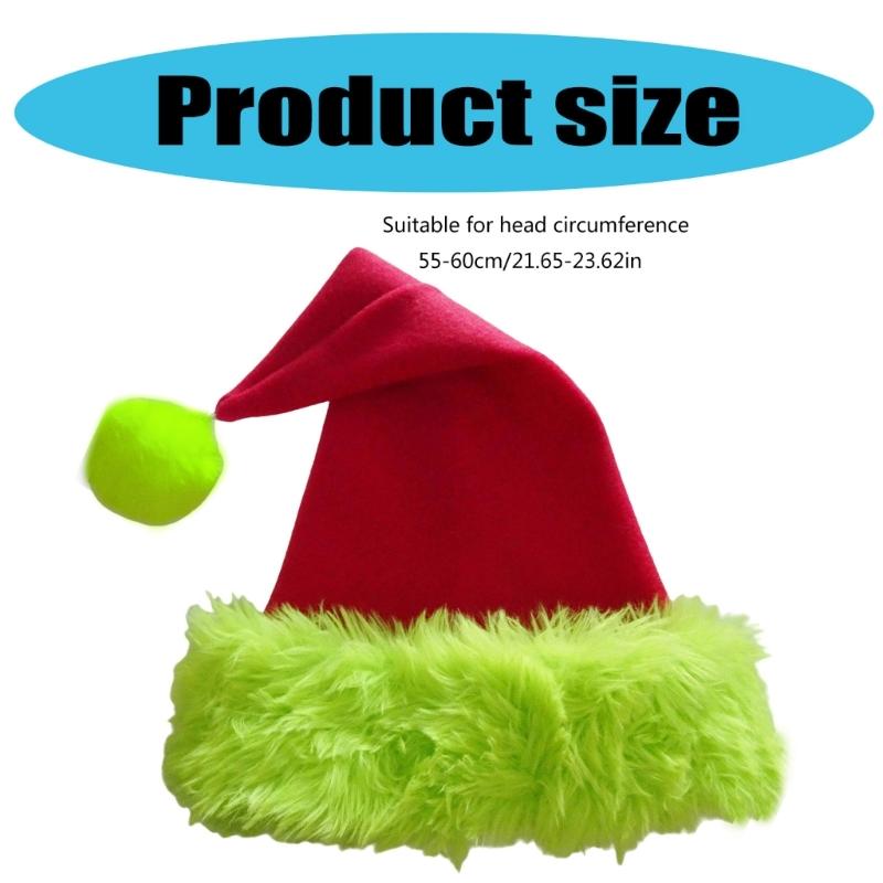 Adult Christmas Santa Hat with Green Brim New Year Party Cosplay Accessories