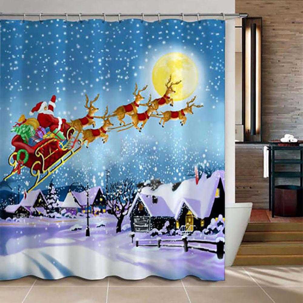 Curtain Shower Printed Christmas Bathroom Set With Thickened Fabric Waterproof