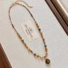 Titanium Steel Natural Stone Glass Bead Tiger Eye Stone Irregular Pendant Necklace Collar Chain