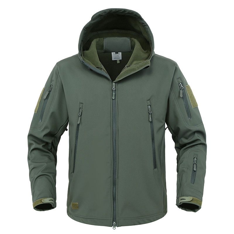 WTEMPO Large Size Soft Shell Waterproof Military Jacket Men Winter Warm Outdoor Hiking Hooded Camouflage Fleece Tactical Solid Oclor Coat