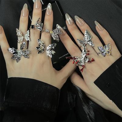 Butterfly Language Series Heavy Industry Butterfly Ring Women'S Niche Design Sense Advanced Purple Jewelry Personality French Index Finger Ring