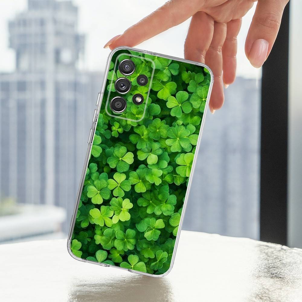 Lucky Art Four Leaf Clover Phone Case For Samsung A30,71,51,S9,10,20,Ultra,FE,Lite,S25,24,22,23,21,PIus,Transparent, Silicone