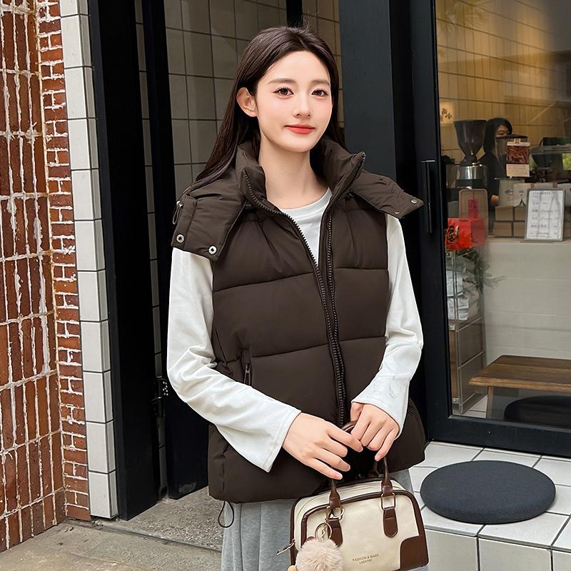 Cotton vest women's autumn and winter removable hat vest short Korean version thermal vest small thickened coat