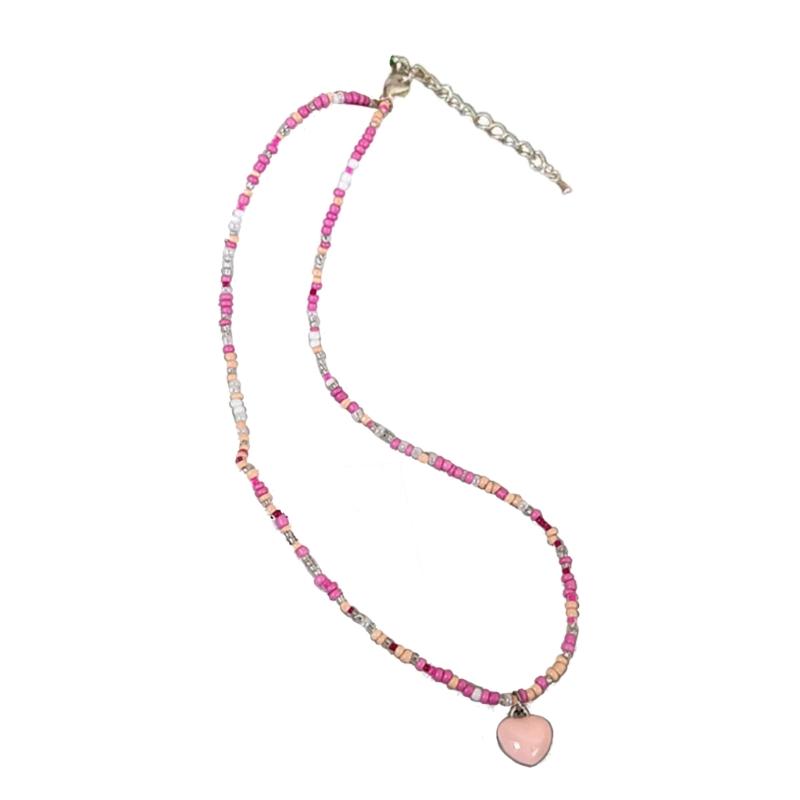 Bohemian Beaded Necklace Summer Rice Bead Love- Necklace Hawaii Beach Necklace Jewelry Suitable for Ladies and Girls