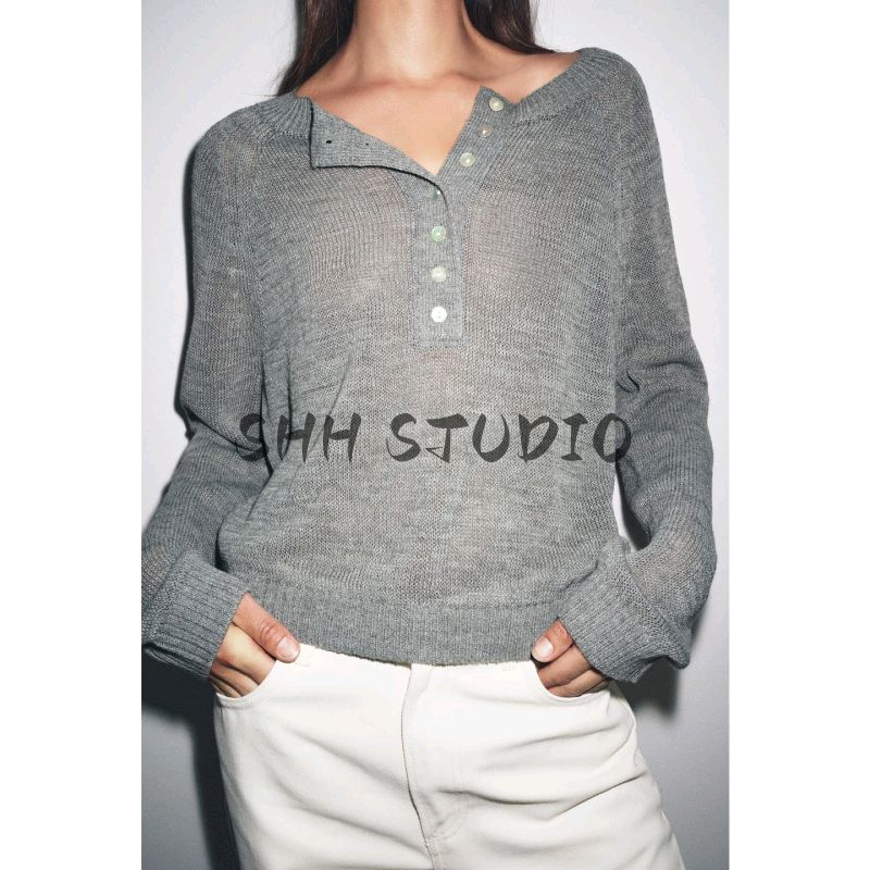 Fall New Women's Clothing French Rib Closing Baker Style off-Neck Long Sleeves Knitwear 2142135