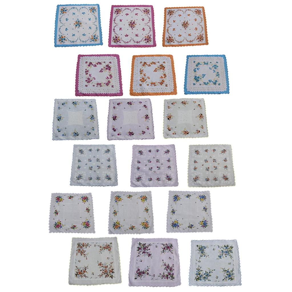 18 Pieces Flowers Print Womens Cotton Handkerchiefs Party Hankie 12x12inch
