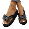 Fashion Plus Size 2025 Summer Women's Slippers Platform Wedges Round Toe Light Crystal Butterfly-knot Sandals Outdoor Casual Flip Flops