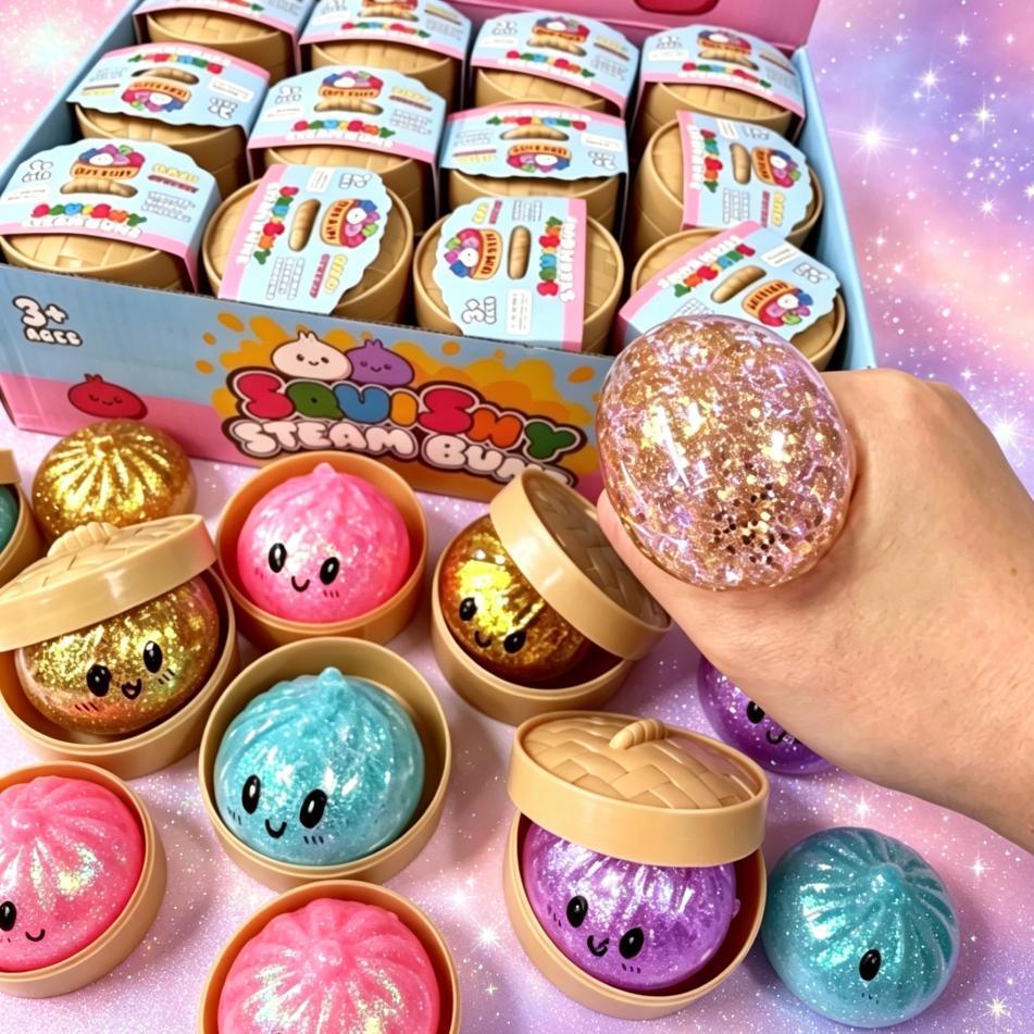 Hot Glitter Dumpling Squishy Maltose Series With Box Dumplings Sensory Squeeze Toy For Stress Relief Random Color