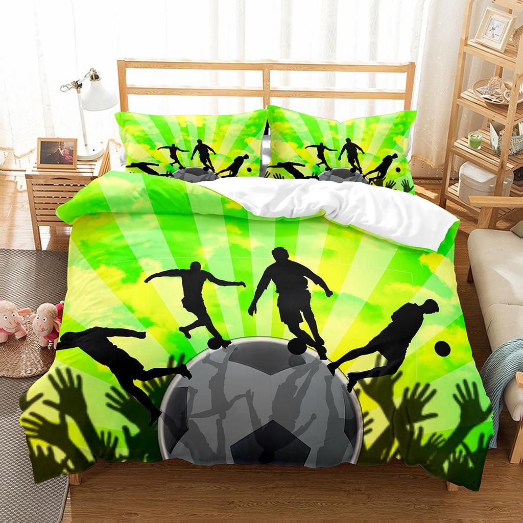 Soccer Duvet Cover Set King Queen Size Sport Theme Bedding Set For Kids Boys Girls Comforter Cover With Pillowcase Bedroom Decor