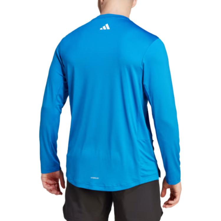 adidas Originals TI 3B LS TEE T Shirts Men's Blue Crew Neck Moderate Straight Fit IN9807
