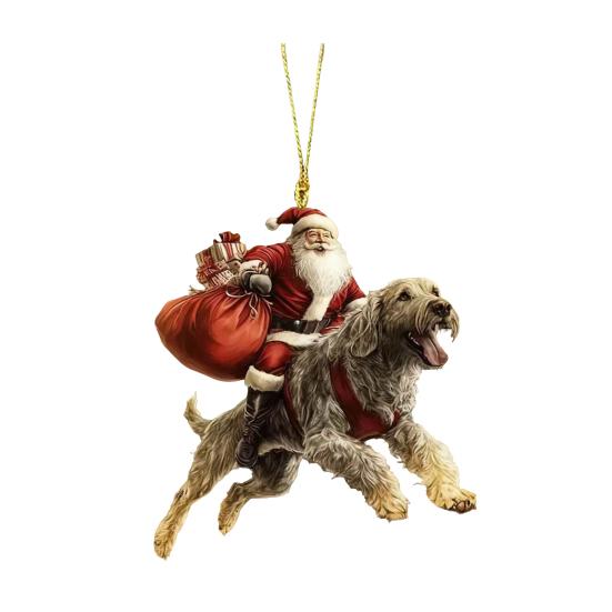 Santa Claus Dog Christmas Ornaments Funny Santa Claus Riding Puppy Ornaments 2D