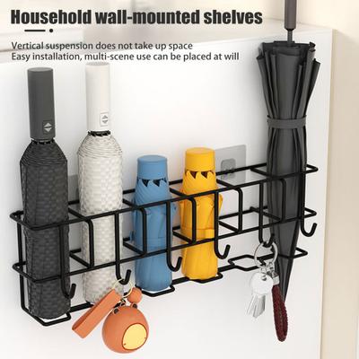 Hollow Umbrella Storage Rack Wall Mount Coat Rack with 6 Hangers Load Bearing Hat And Clothing Organizer for Bathroom Living Room