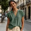 Women's Casual Ruffle Sleeve V-Neck Blouse, Loose Fit Textured Shirt, Cute Summer Sleeve Top