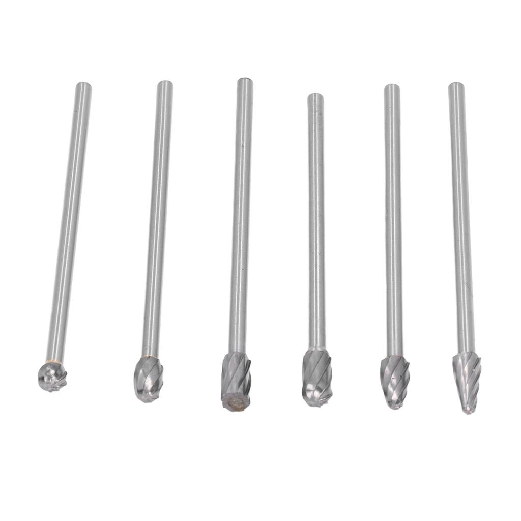 6pcs Carbide Burrs Set Lengthen Tungsten Steel Solid Rotate Cylinder Head Porting Kit for
