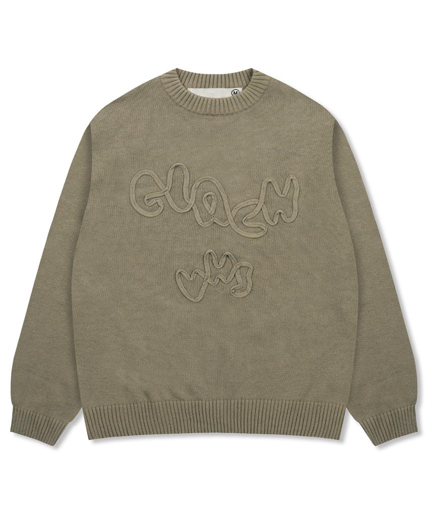 GLACK Gnt070 Vhs Line Embroidery Crew Neck Knit (Olive)