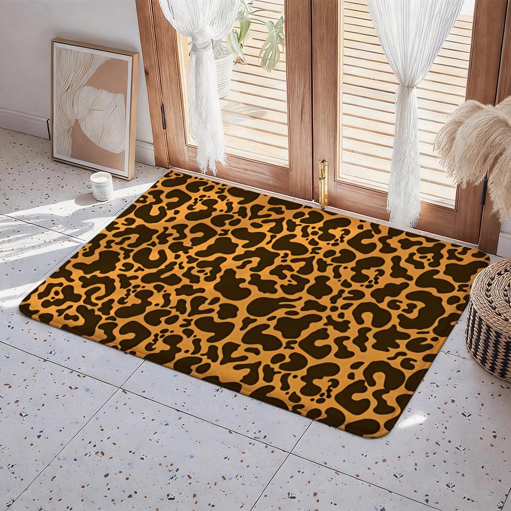 Leopard Print Floor Mat Eco Flannel Doormat Non Slip Odorless Indoor Floor Rug Soft Short Plush Home Mat