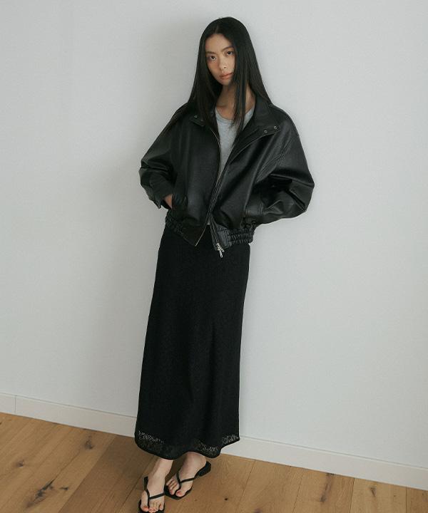 Lingseoul [Select Length] Lace Banding Skirt-Black (Midi/Long)