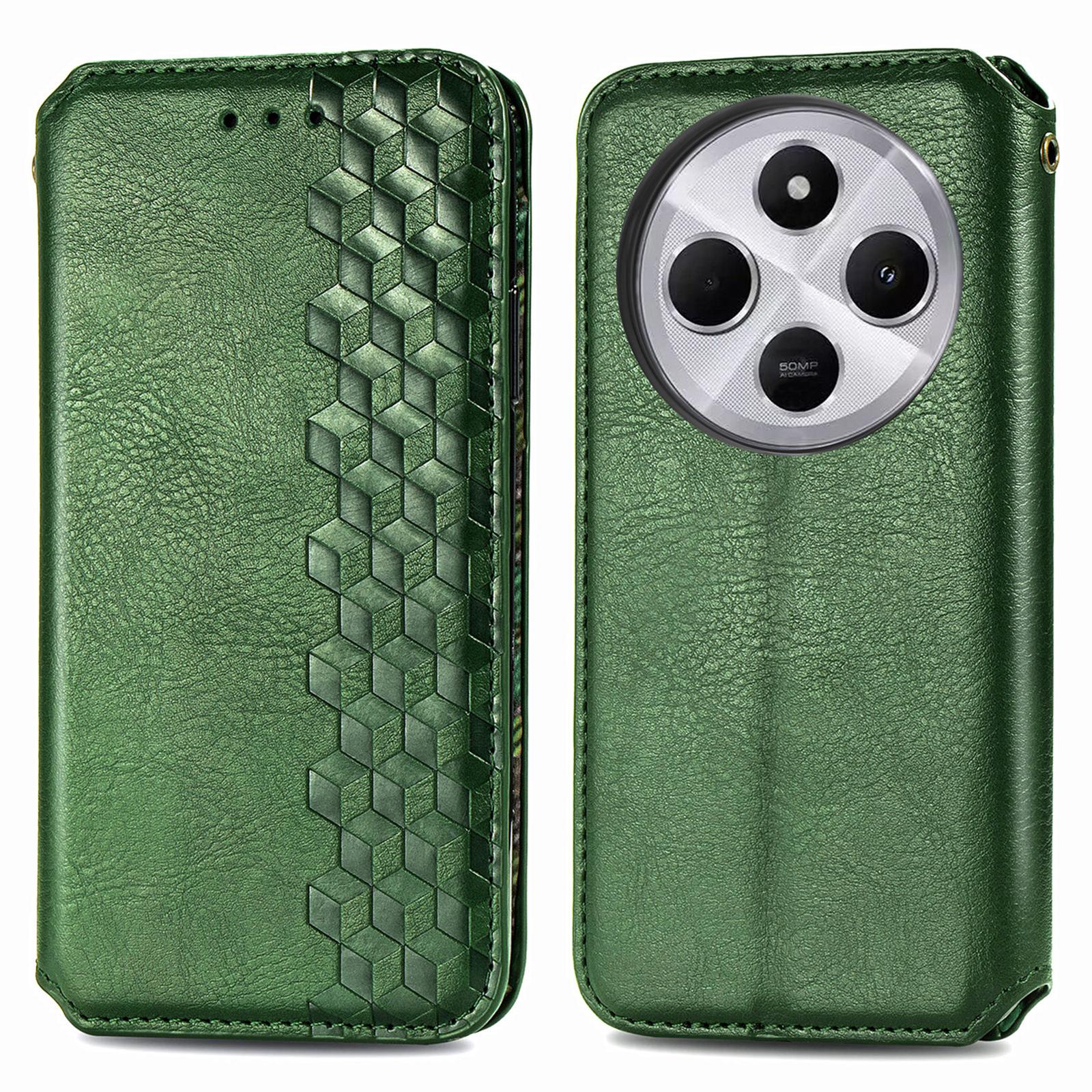 

Rhombus Imprint for Xiaomi Redmi 14C 4G/14R 5G/Poco C75 4G Case PU Leather Wallet Phone Cover Green