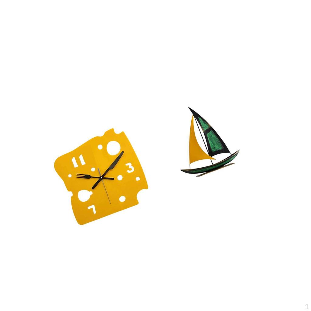 Nordic Minimalist Cheese Clock Iron Sailboat Sculpture Quiet Acrylic Wall Tabletop Ornament