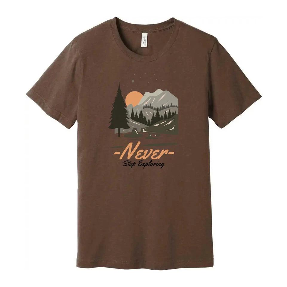 Unisex Outdoor Graphic T Shirt With Mountain Range Forest Scene Sunset Artwork D 4 L