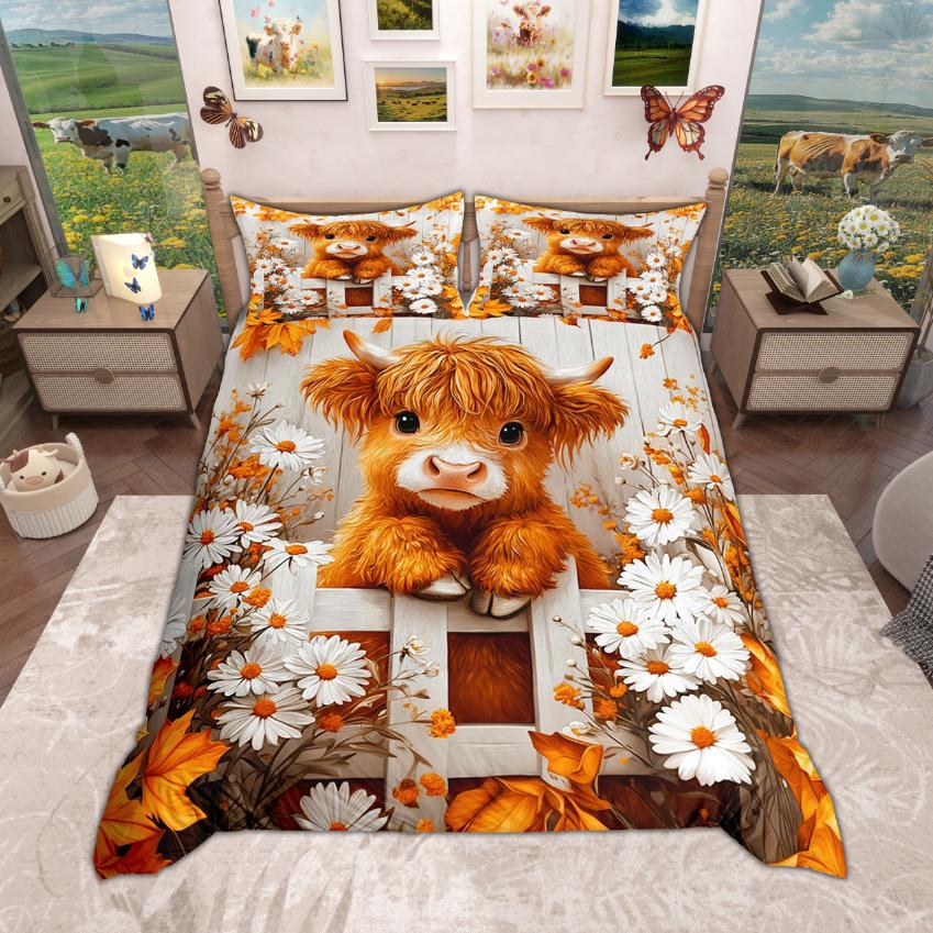 Homewish Farm Animal Duvet Cover Set 2Pcs/3Pcs Rooster Horse Highland Cow Bedding Rustic Farmhouse Quilt Cover Set