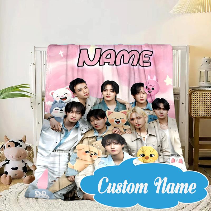 Custom Name K-pop Idol Collage Blanket bed sofa Blanket Flannel Blanket for Camping, Hiking, Picnic Essentials,gift for Fan family