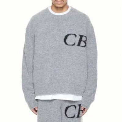 Unisex Retro Streetwear Sweter Dzianinowy Z Okrągłym Dekoltem CB Luźny Krój Akrylowy Pulower Mężczyźni Kobiety