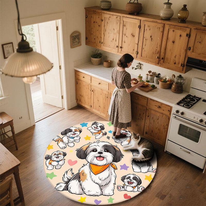 Cute Shih Tzu Pattern Round rug,Carpet Rug for Living Room Bedroom Playroom ,Non-slip Floor Mat,Holiday Gifts and Birthday Gifts.