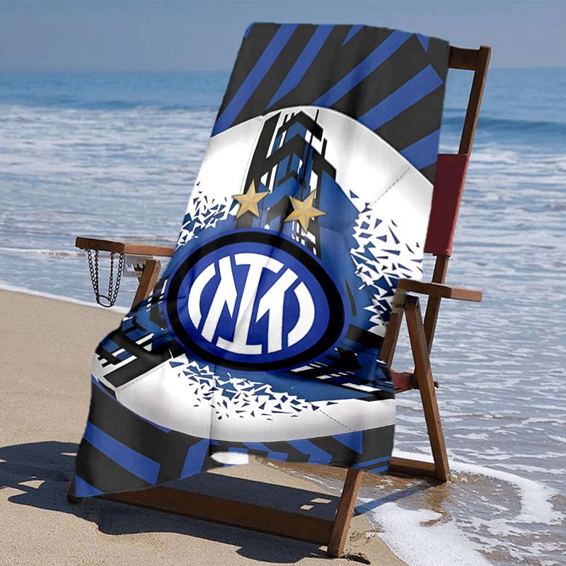 proof beach towel with FC Inter Milan logo pattern - soft,absorbent,quick-drying,machine washable - perfect for swimming,camping,bathing