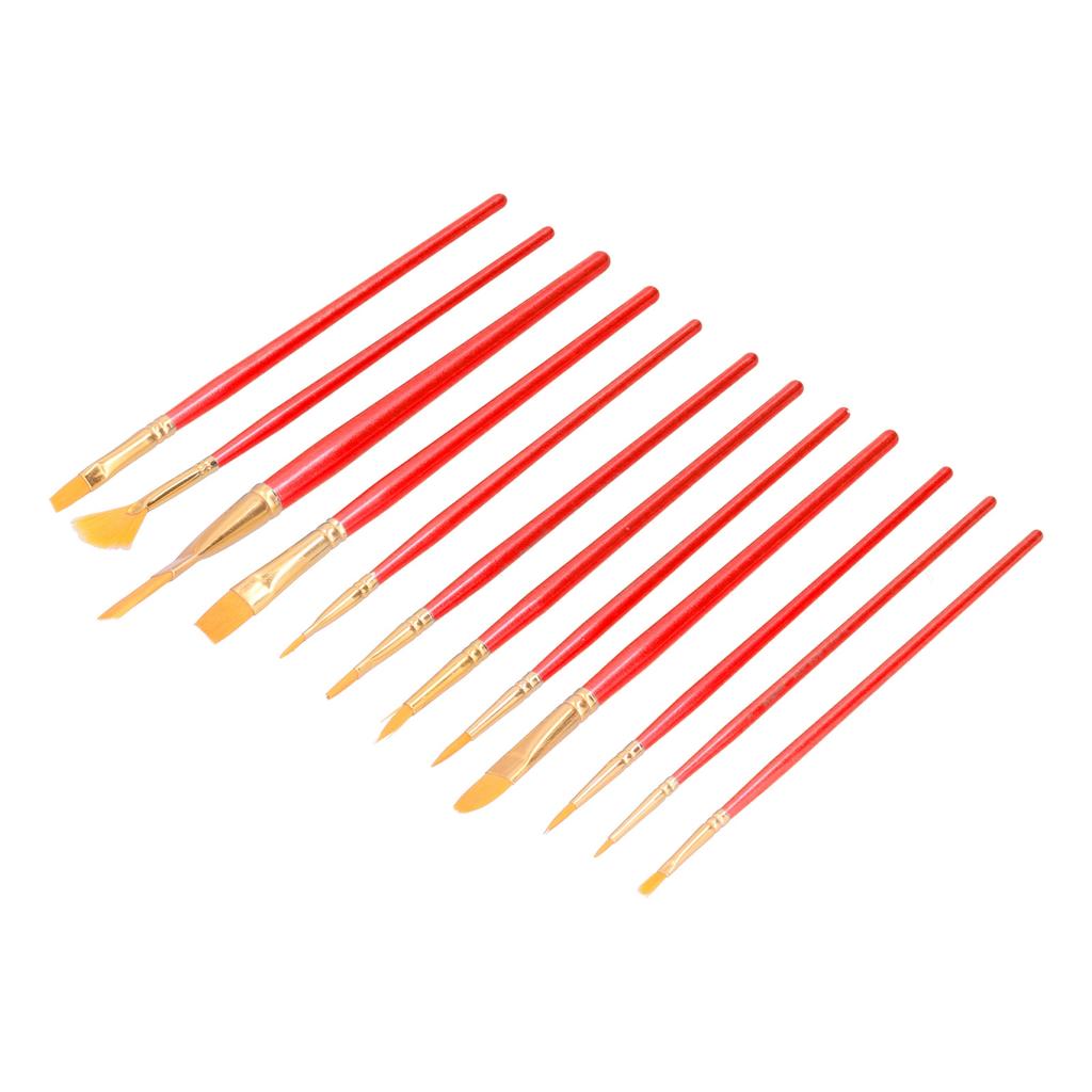 12pcs Paint Brush Set Blue Wooden Handle Watercolor Acrylic Gouache Painting Brushes