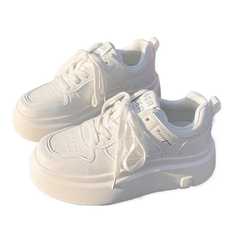 

2025 NewPopular Spring Women s Casual Shoes Versatile Sports Shoes Thick Sole High Inner EVA Sponge Basketball Shoes 40 білий