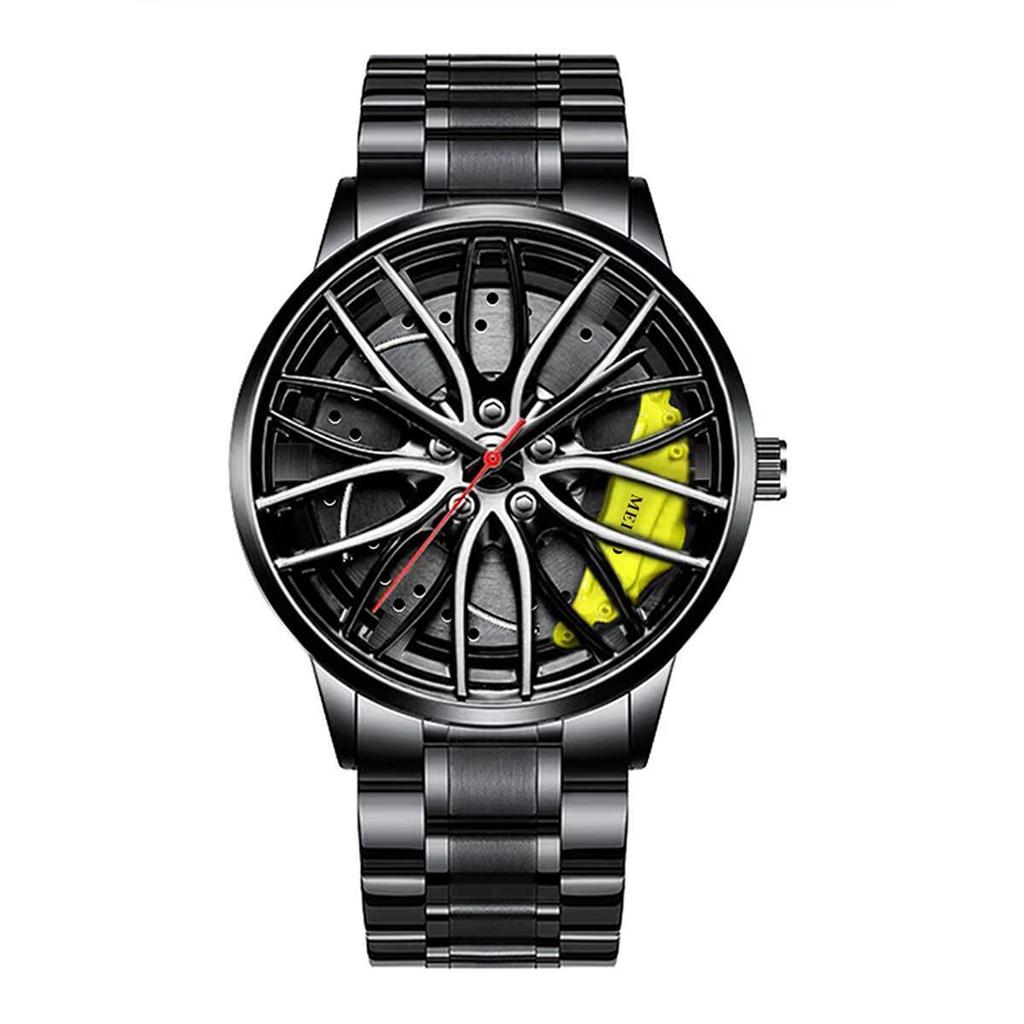 Fashion 3d Car Wheel Men Sports Watches Stainless Steel Band Wristwatch Men's Quartz Watch