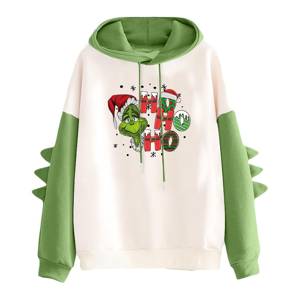Women's Printed Contrasting Dinosaur Loose Casual Hoodie
