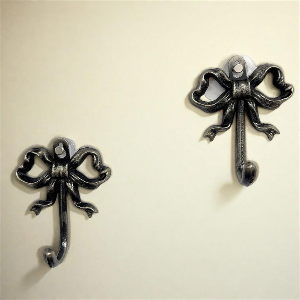 2Pcs Vintage Iron Bowknot Hook Metal Decorative Wall Hook Rustproof Bathroom Hanger for Towel Coat Key Organizer