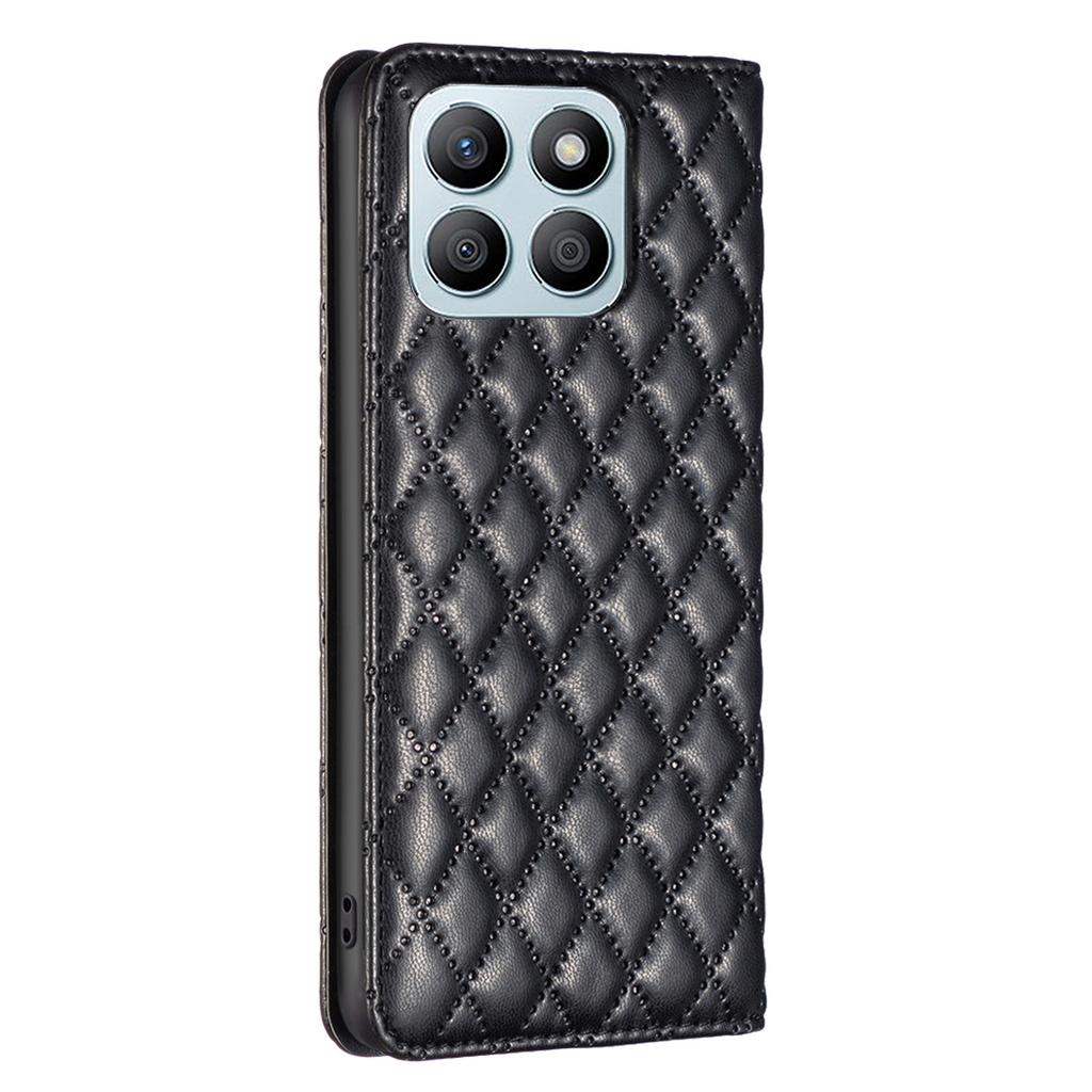 BINFEN COLOR BF Style-16 For Honor X8b 4G Case Stand Magnetic PU Leather Rhombus Grid Phone Cover