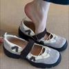 Cowhide version~ thick-soled color matching sports Velcro Mary Jane shoes women's retro leather versatile functional wind single shoes
