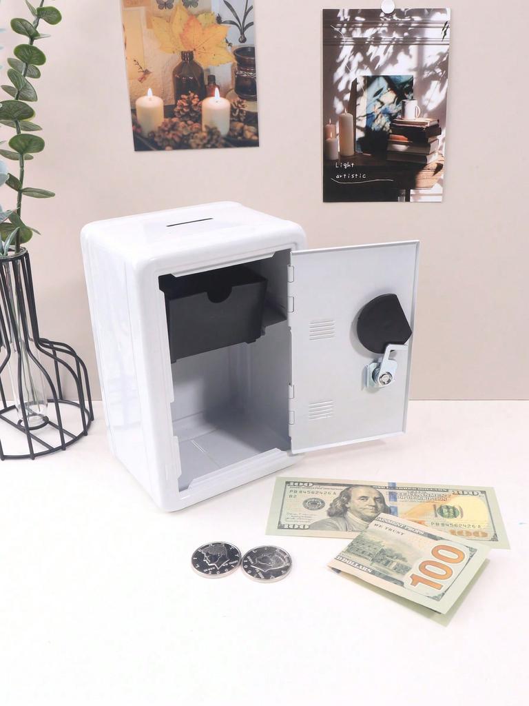 Locking Piggy Bank - Dual Combo & Key Lock Mini Safe, Personal Small Storage Box For Coins, Cash, Jewelry Collection